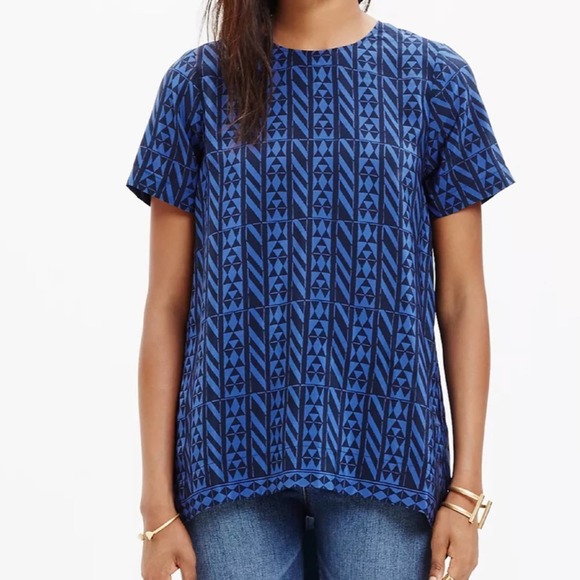 Madewell Silk Tailored Tee & Skirt Set in Geometric Stripe Size L/12 - Picture 2 of 14